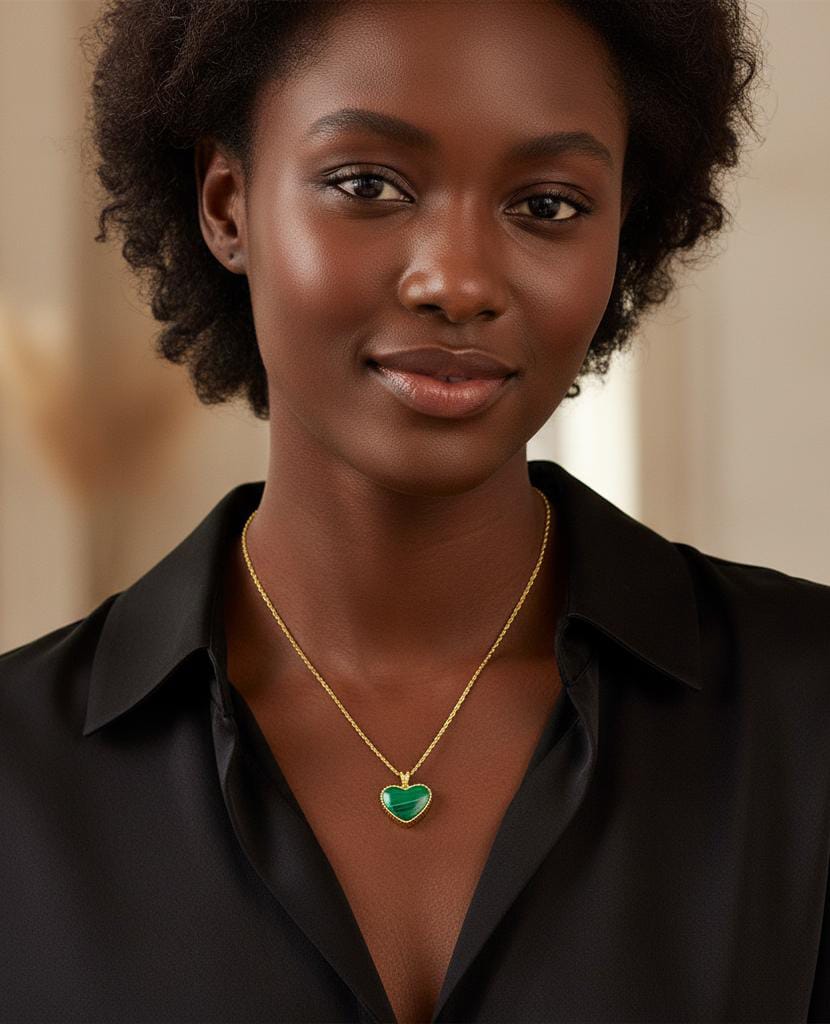 18k Gold Malachite Heart Necklace - 18k Gold Necklace - Embellish Gold