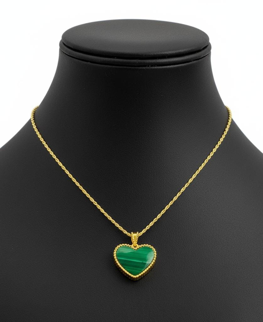 18k Gold Malachite Heart Necklace - 18k Gold Necklace - Embellish Gold