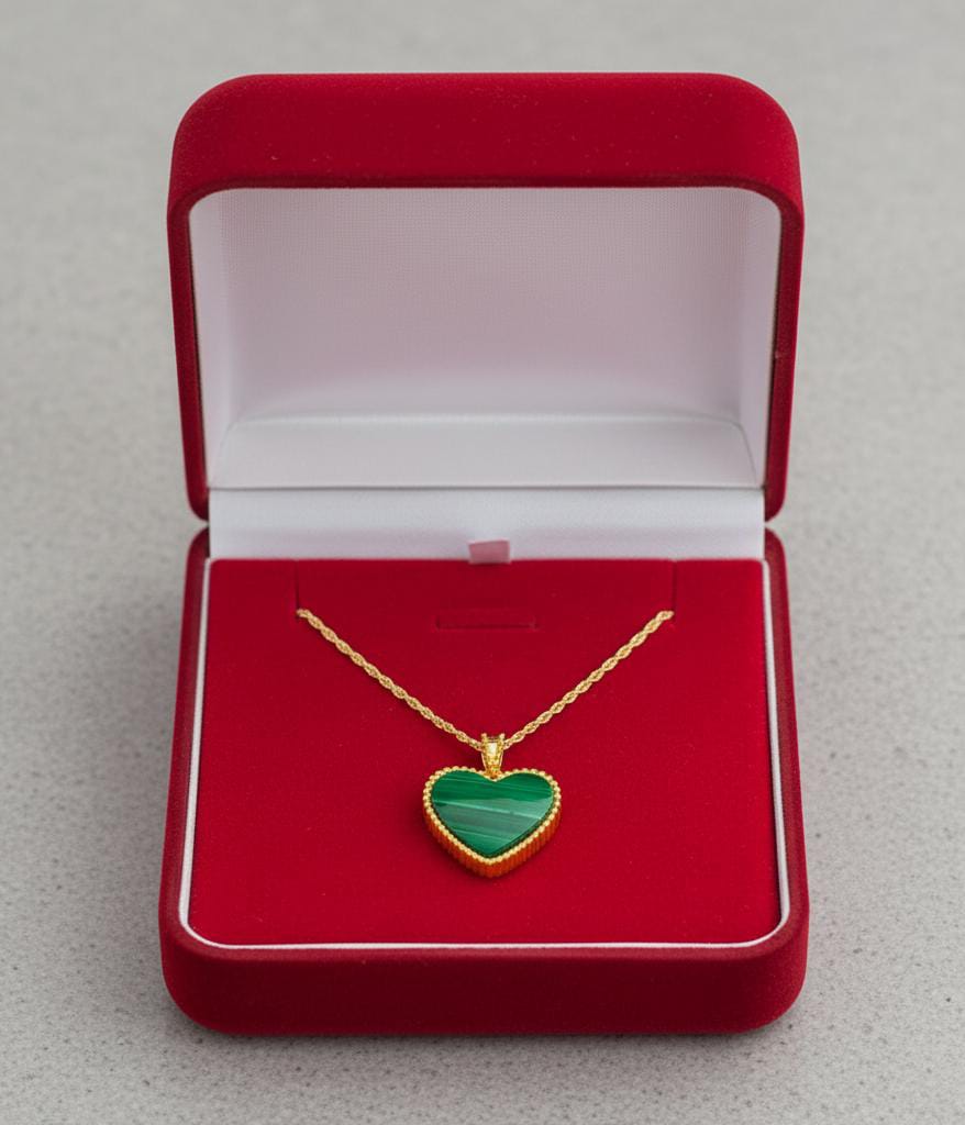 18k Gold Malachite Heart Necklace - 18k Gold Necklace - Embellish Gold