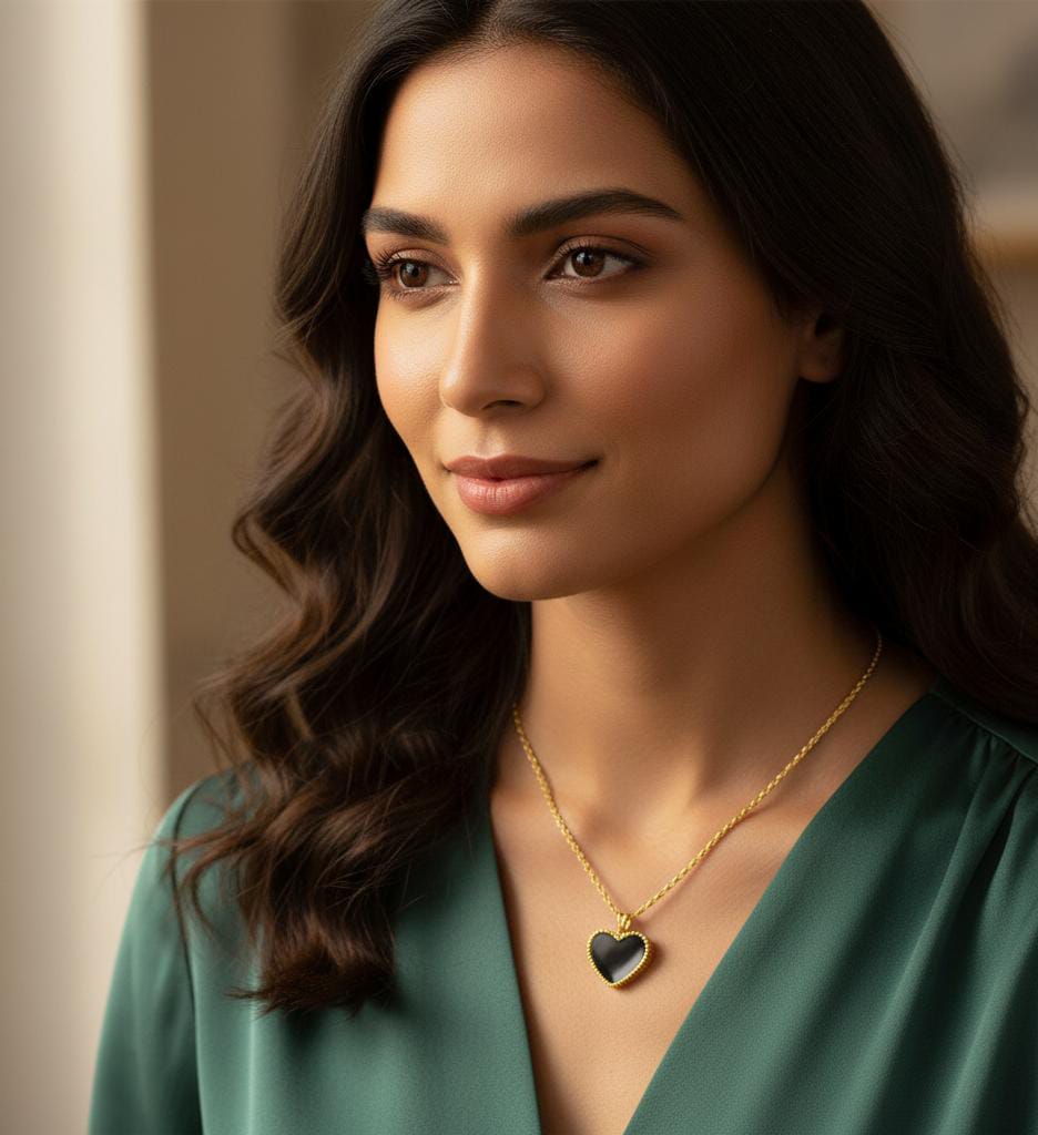 18k Gold Onyx Heart Necklace