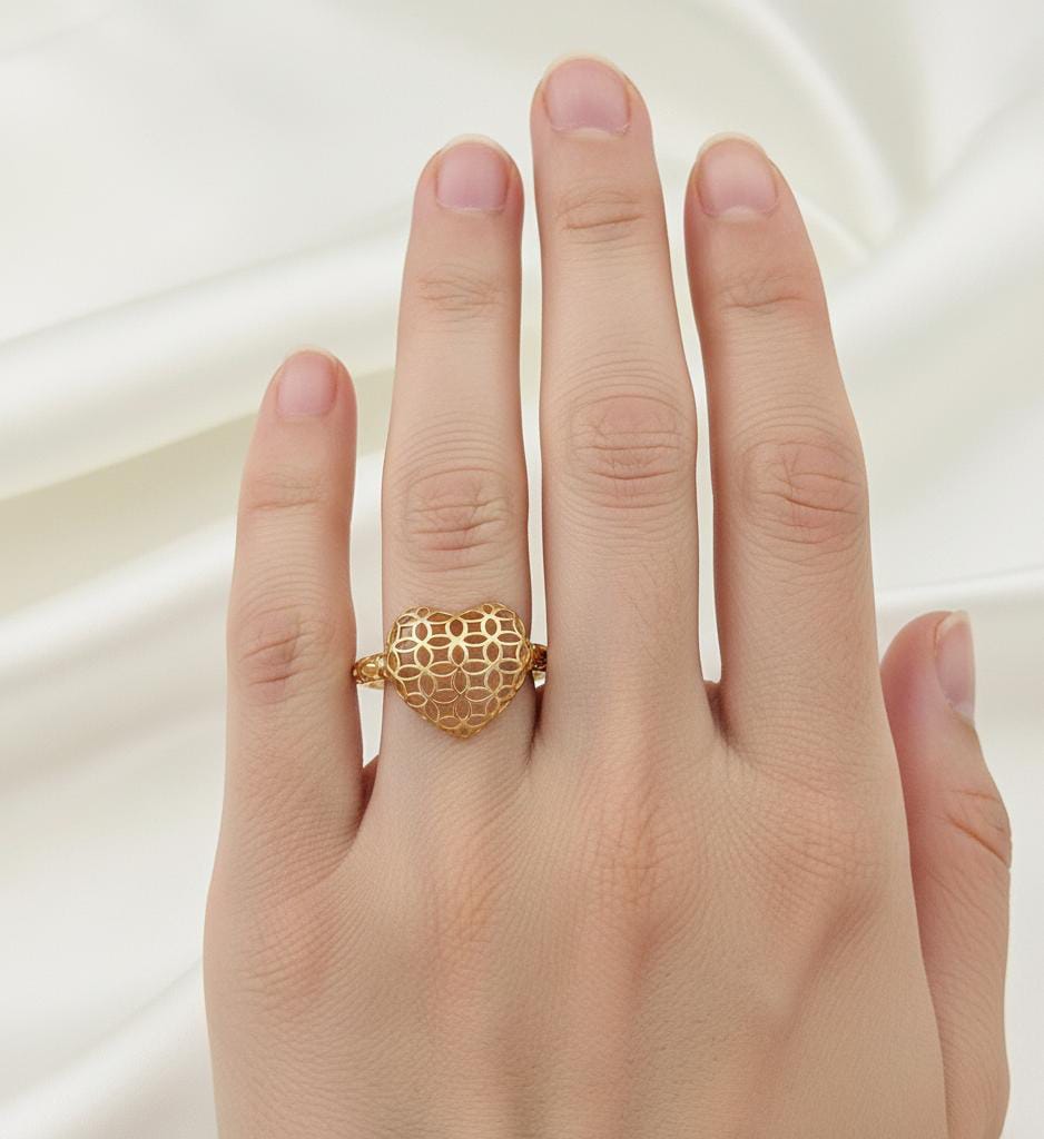 18k Gold Heart Money Ring - 18k Gold Ring - Embellish Gold