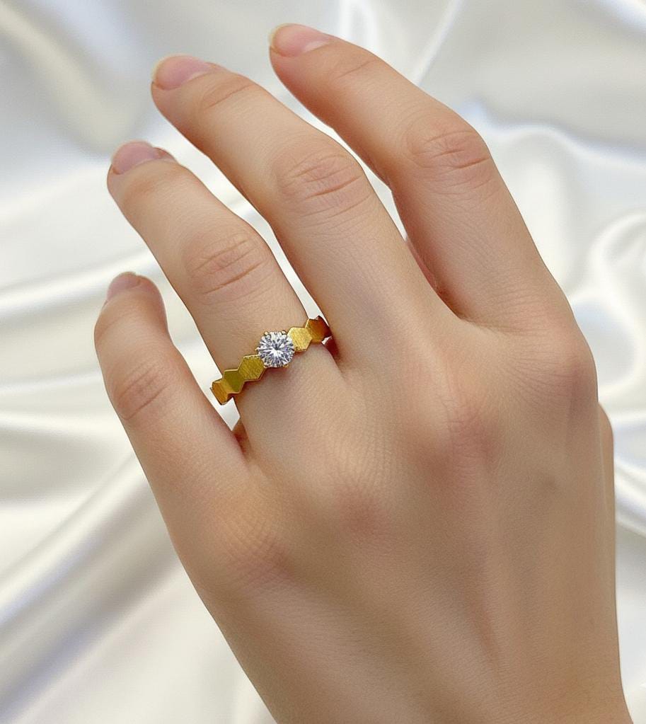 18k Gold Engagement Single Stone Ring - 18k Gold Ring - Embellish Gold