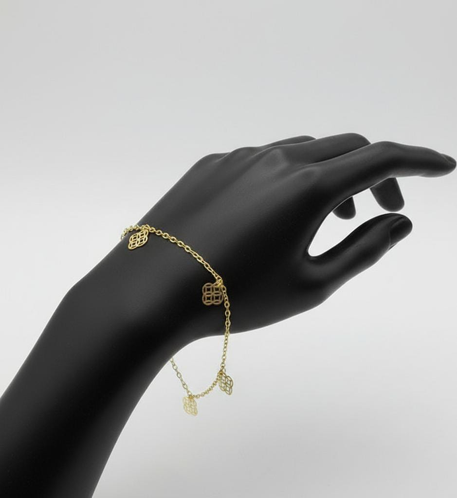 18K Real Gold Hexagons 5 Pendant Bracelet