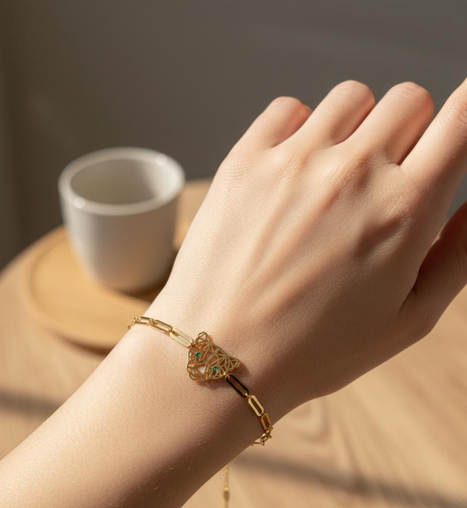 18K Real Gold Tiger Paper Clip Bracelet