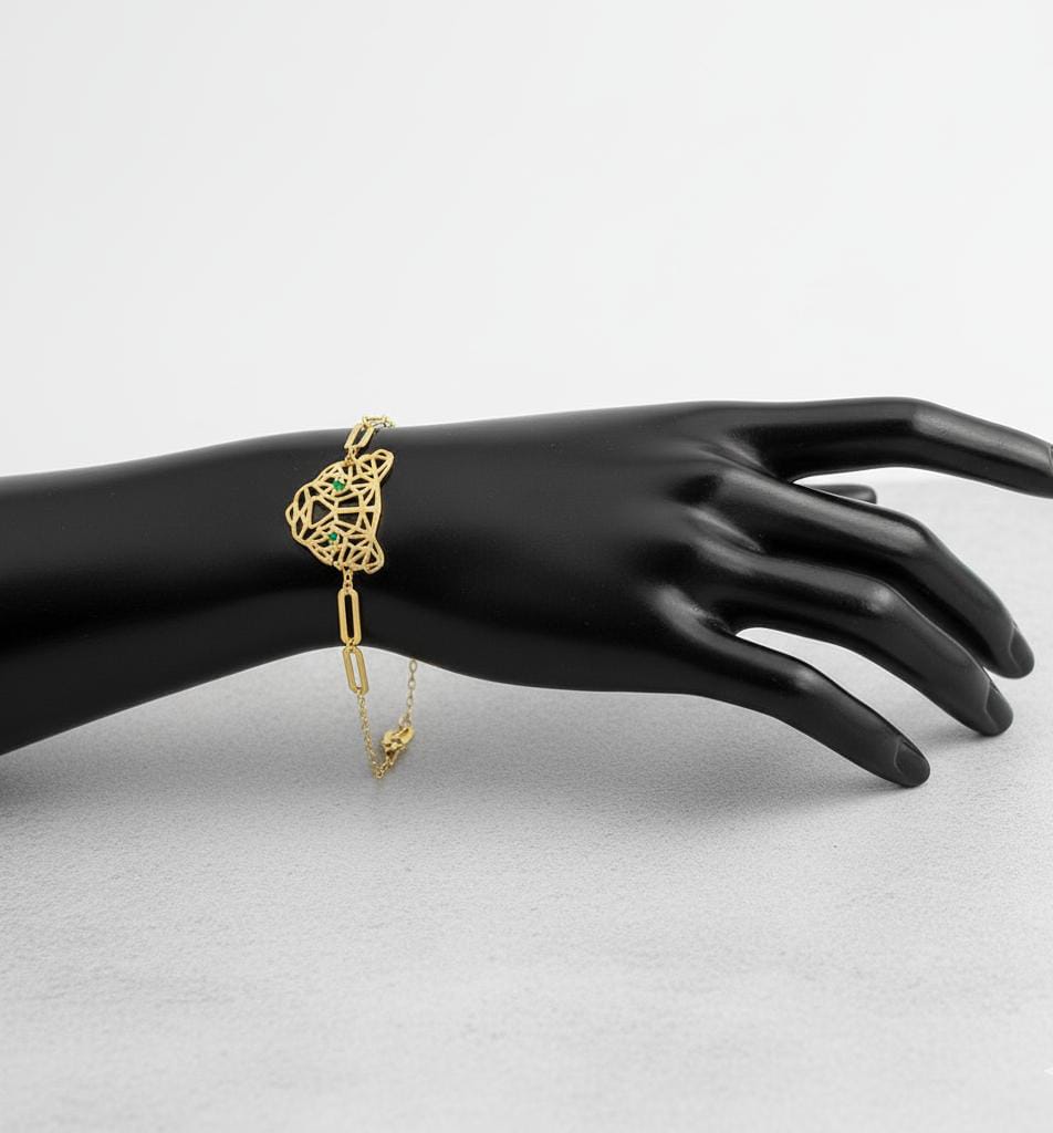 18K Real Gold Tiger Paper Clip Bracelet