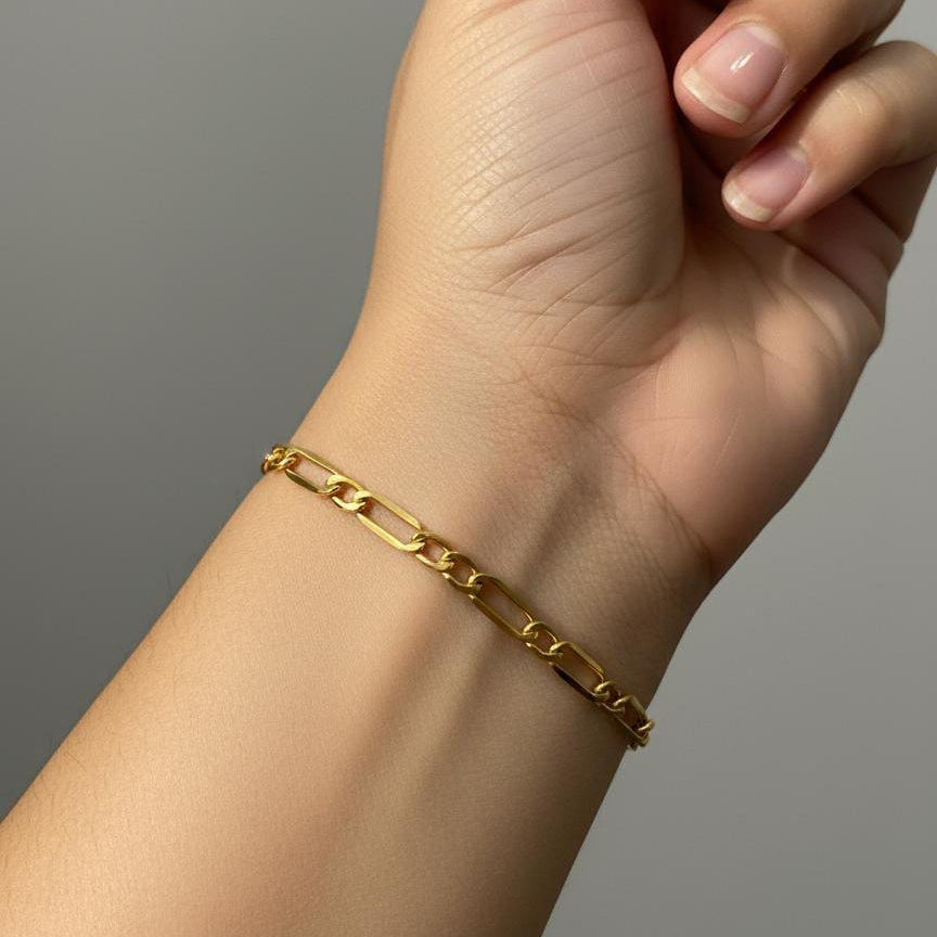 18K Real Gold Figaro Bracelet – Embellish Gold Jewelry & Diamond