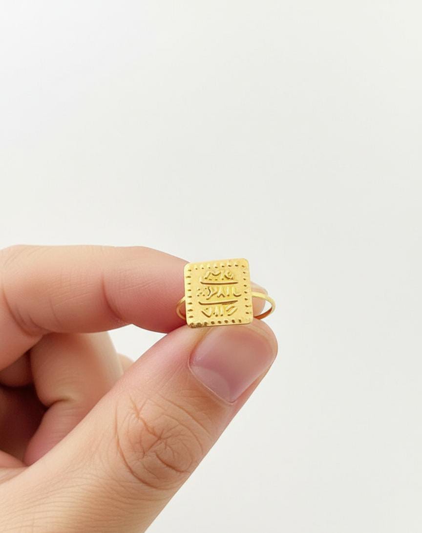 18K Real Gold Square Ring