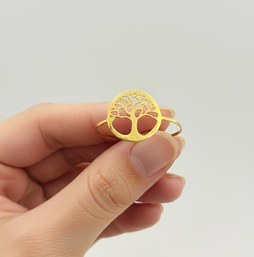 خاتم حياة الشجرة من الذهب الحقيقي عيار 18 قيراط