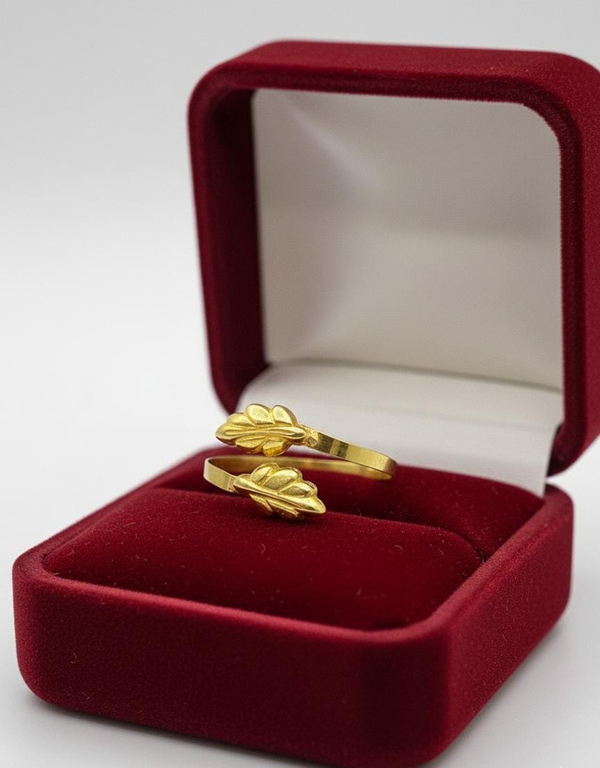 18K Real Gold Double Leaf Ring