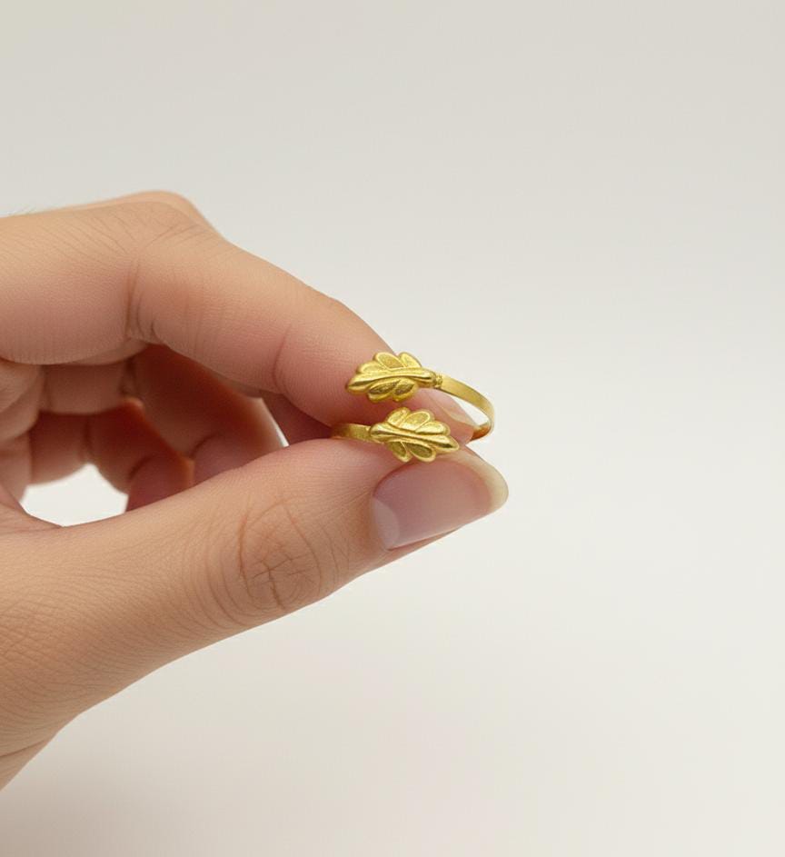 18K Real Gold Double Leaf Ring