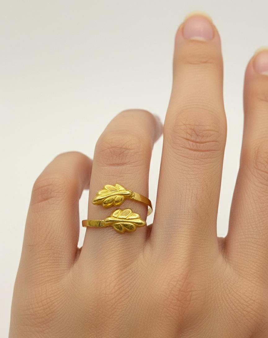 18K Real Gold Double Leaf Ring
