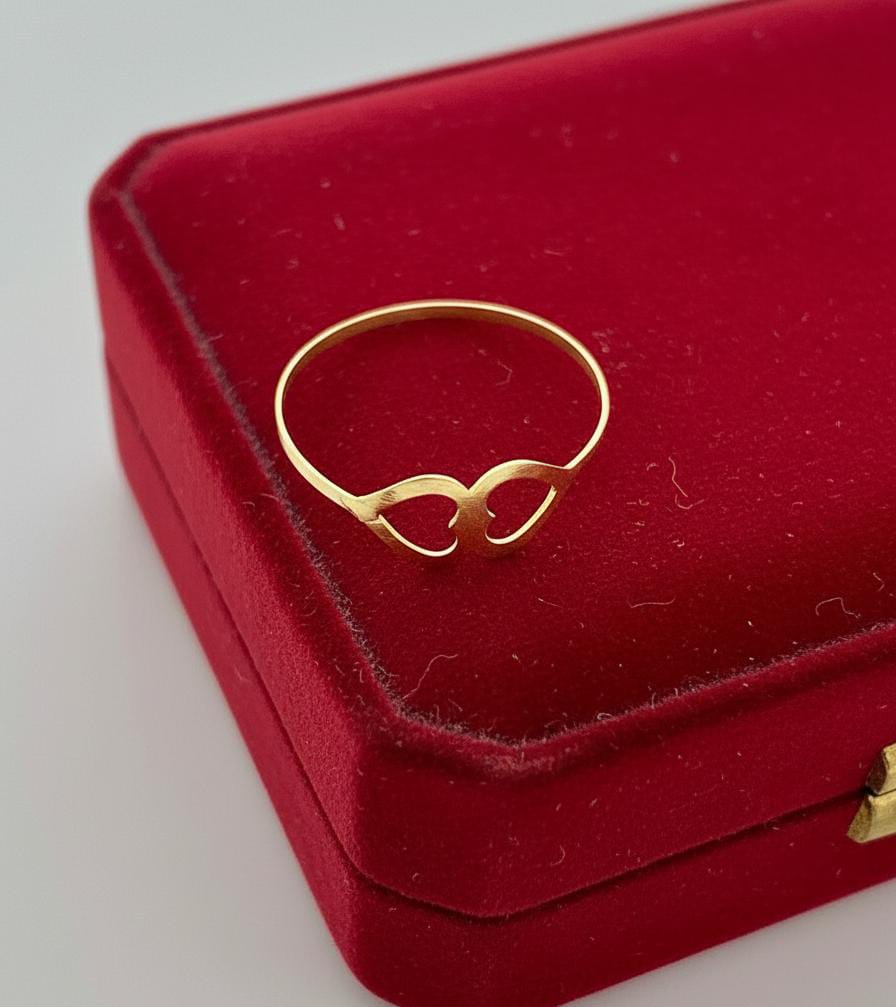 18K Real Gold Double Heart Ring - Festive Collection - Embellish Gold