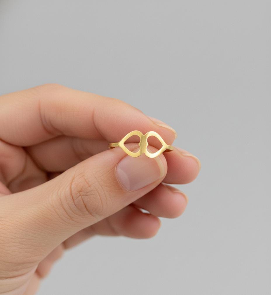 18K Real Gold Double Heart Ring - Festive Collection - Embellish Gold