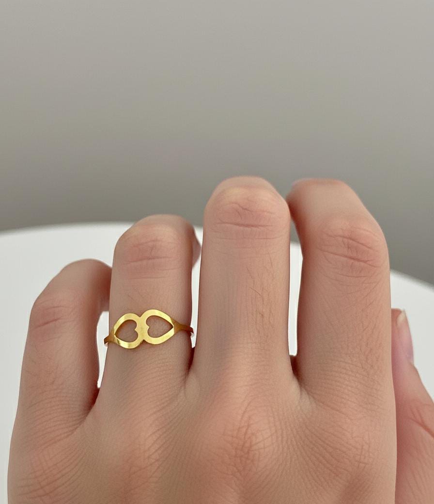 18K Real Gold Double Heart Ring - Festive Collection - Embellish Gold
