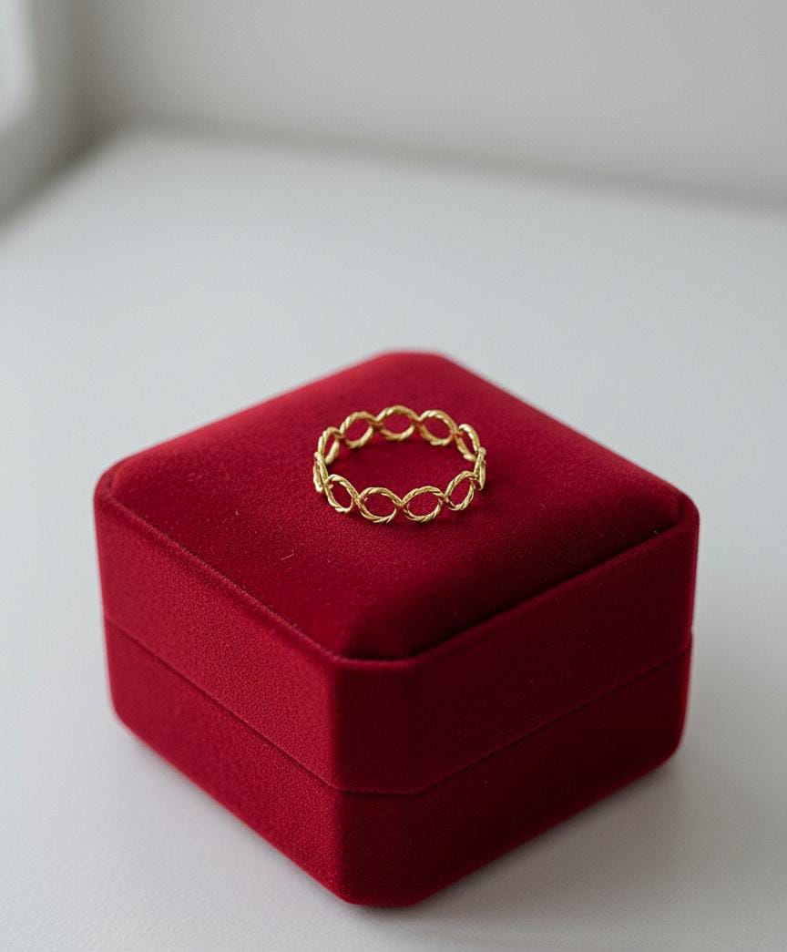 18K Real Gold Twisted Circles Ring