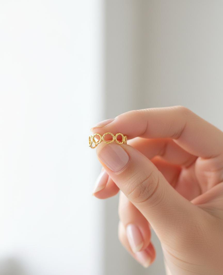 18K Real Gold Twisted Circles Ring