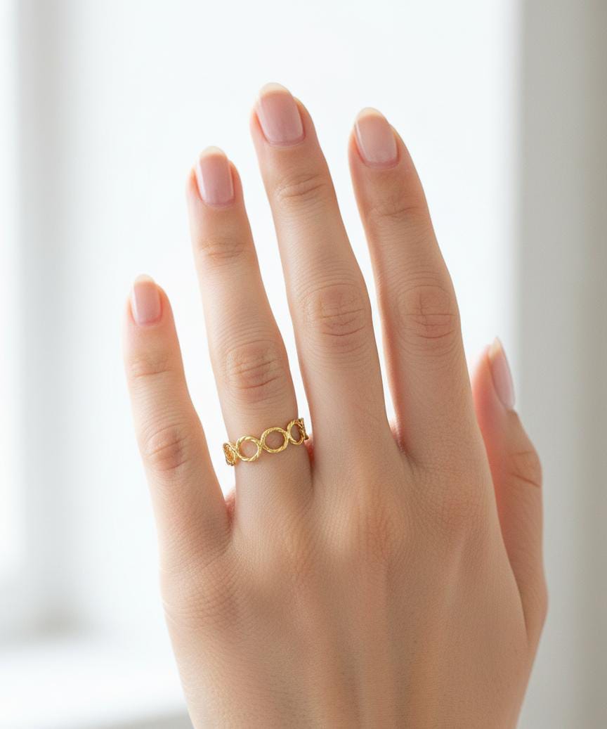 18K Real Gold Twisted Circles Ring