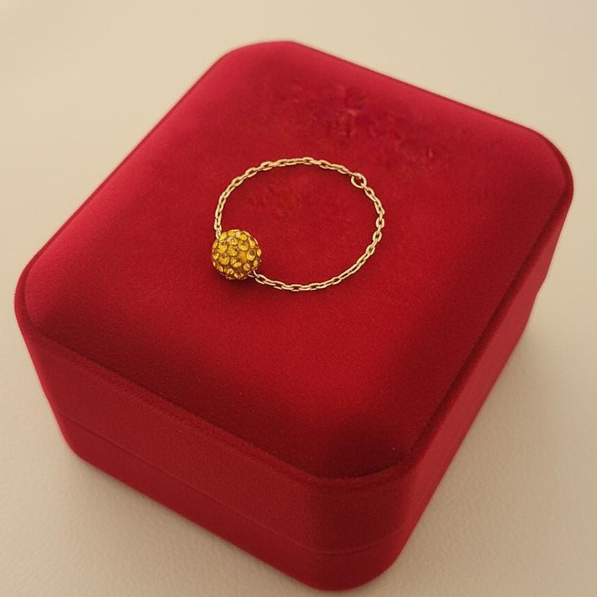 18K Real Gold Orange Swarrovski Chain Ring - New Launch - Embellish Gold