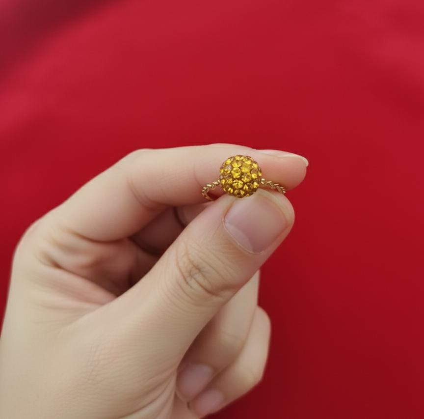 18K Real Gold Orange Swarrovski Chain Ring - New Launch - Embellish Gold