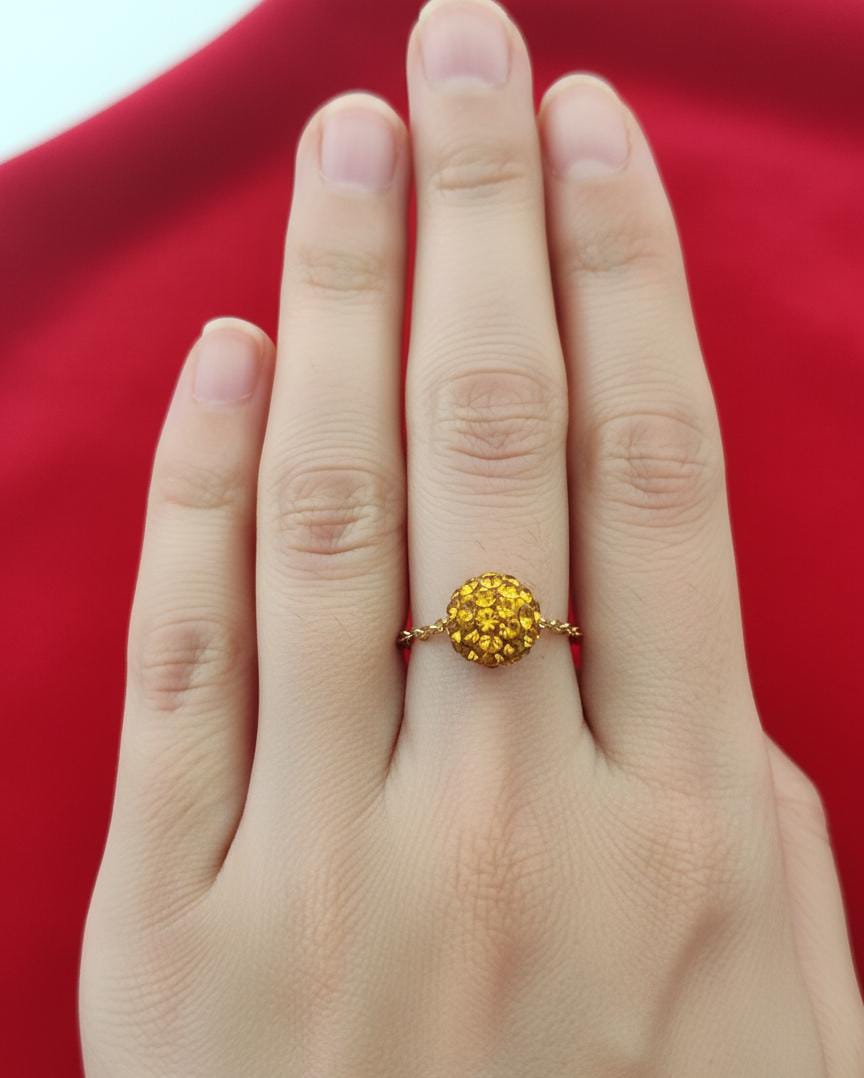18K Real Gold Orange Swarrovski Chain Ring - New Launch - Embellish Gold
