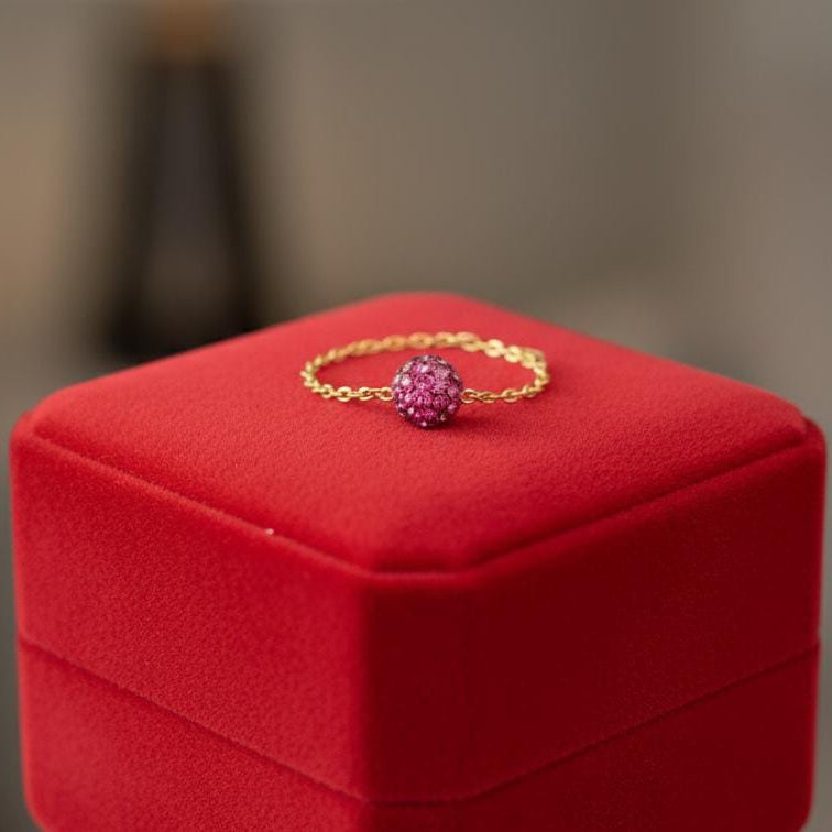 18K Real Gold Pink Swarovski Chain Ring - New Launch - Embellish Gold