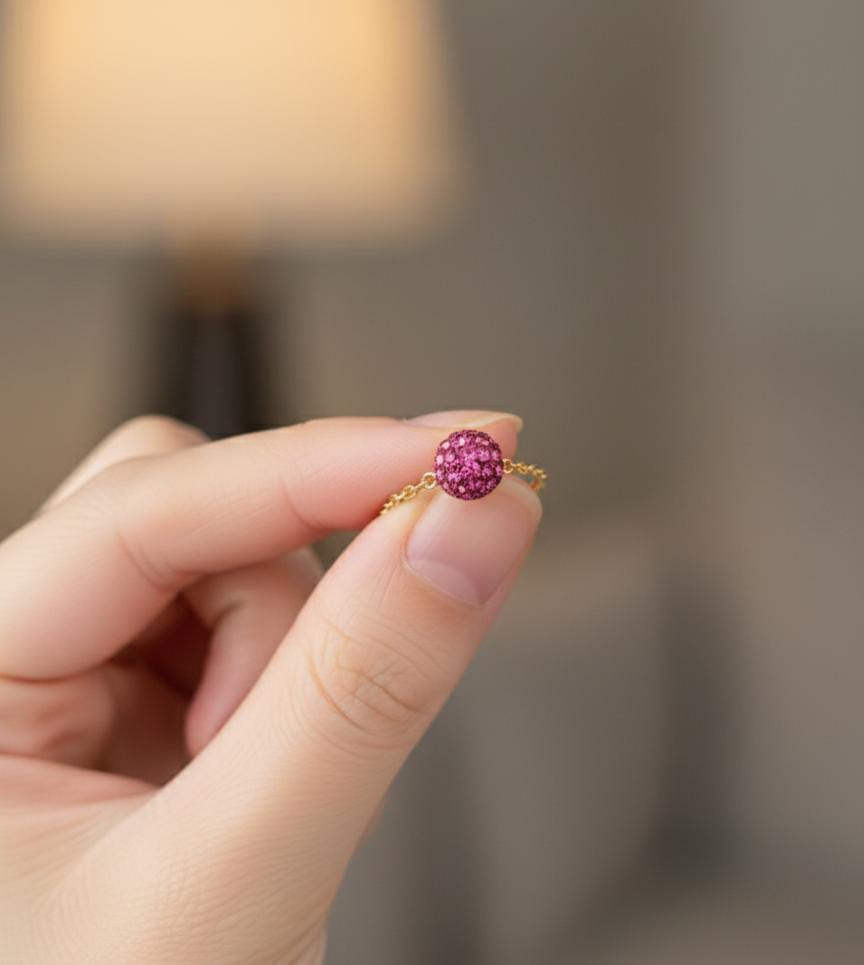 18K Real Gold Pink Swarovski Chain Ring - New Launch - Embellish Gold
