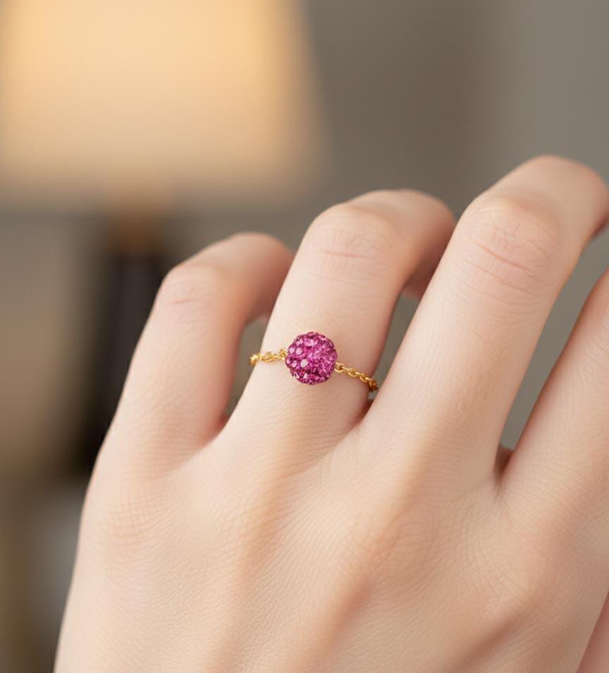 18K Real Gold Pink Swarovski Chain Ring - New Launch - Embellish Gold