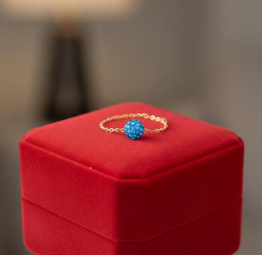18K Real Gold Sea Blue Swarovski ring - New Launch - Embellish Gold