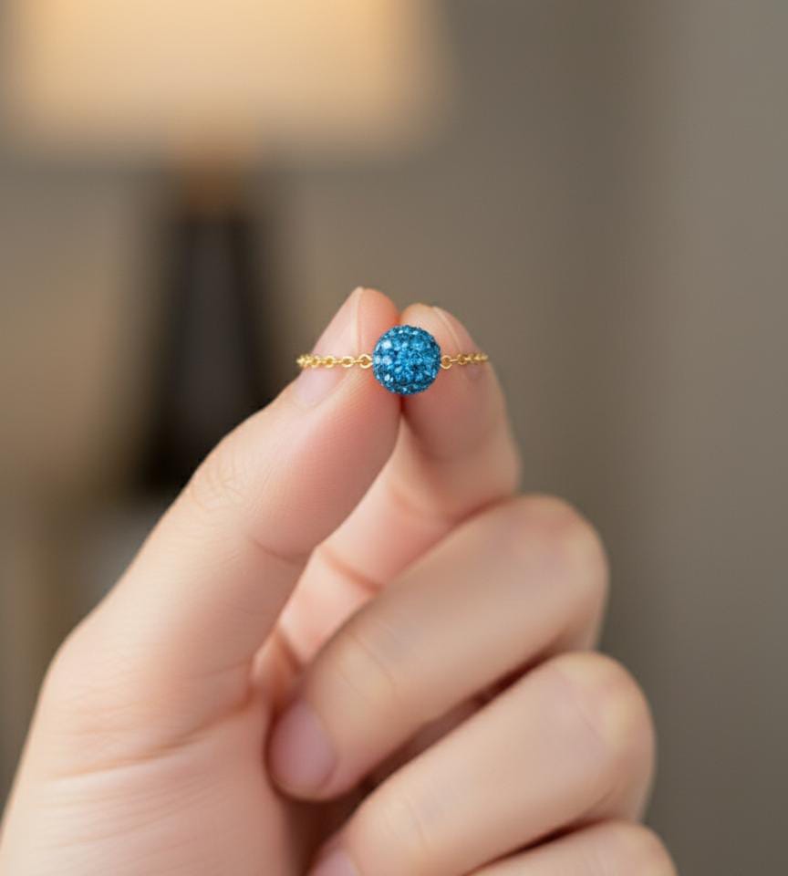 18K Real Gold Sea Blue Swarovski ring
