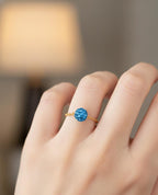 18K Real Gold Sea Blue Swarovski ring