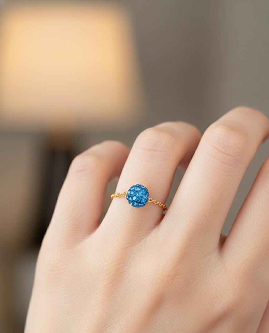 18K Real Gold Sea Blue Swarovski ring - New Launch - Embellish Gold