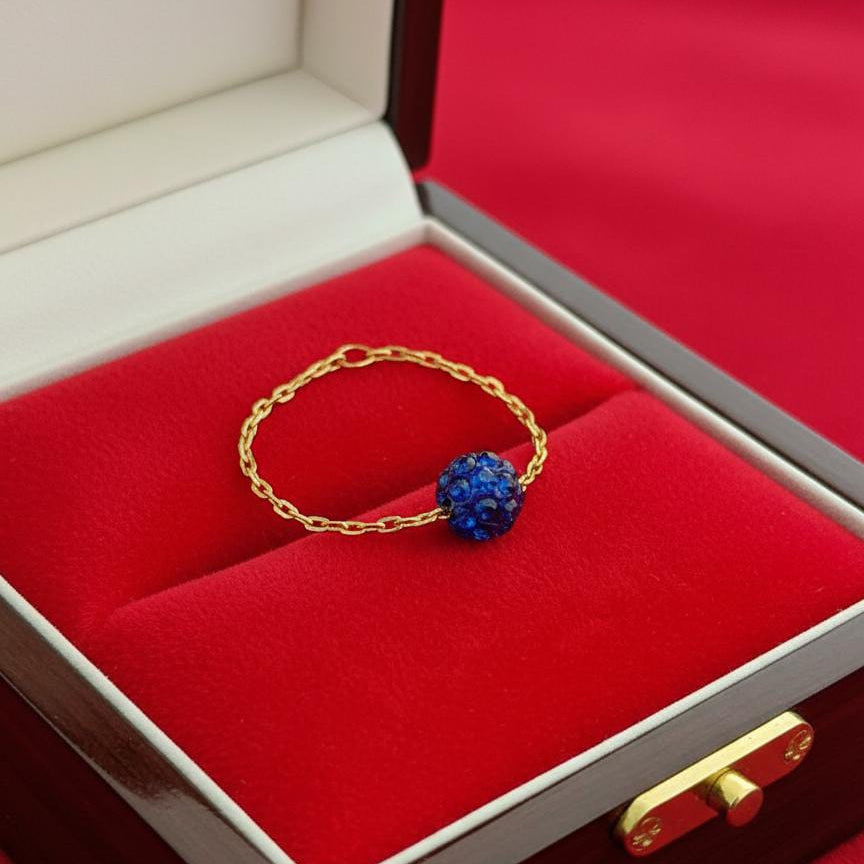 18K Real Gold Blue Swarovski Chain Ring - New Launch - Embellish Gold