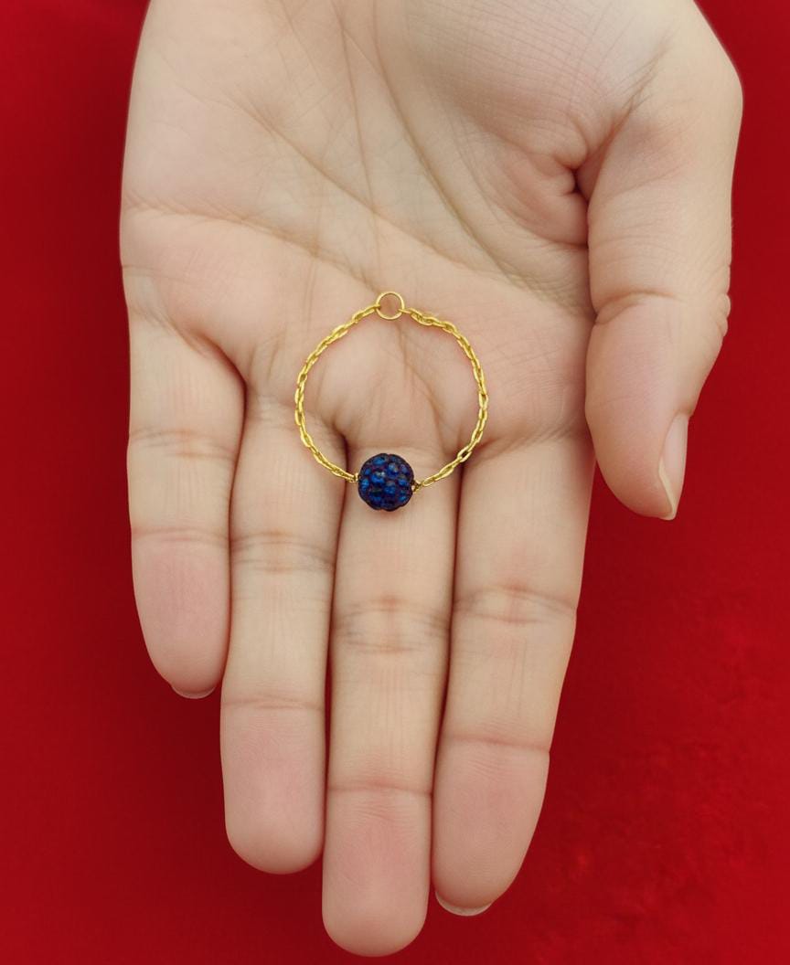 18K Real Gold Blue Swarovski Chain Ring - New Launch - Embellish Gold