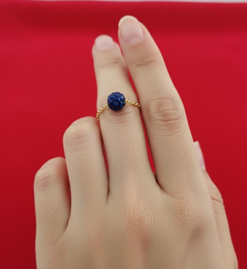 18K Real Gold Blue Swarovski Chain Ring - New Launch - Embellish Gold