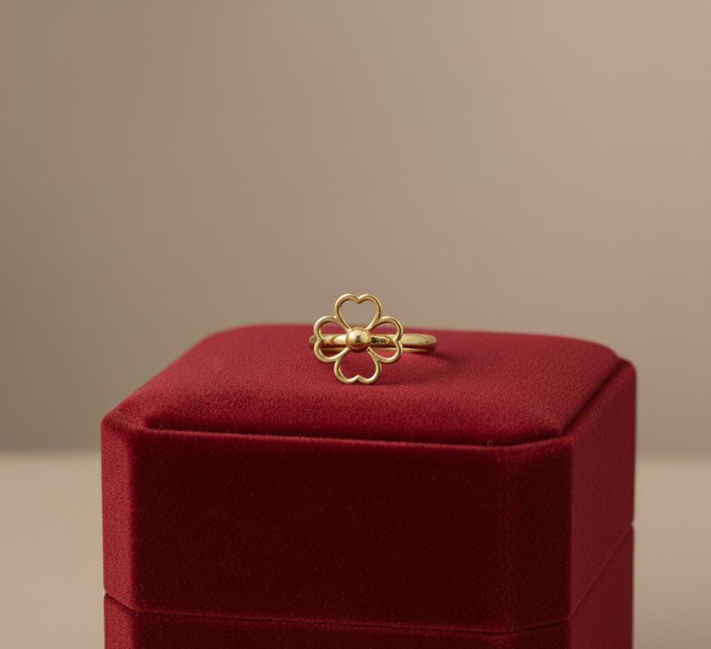 18K Real Gold 4 Heart Flower Ring