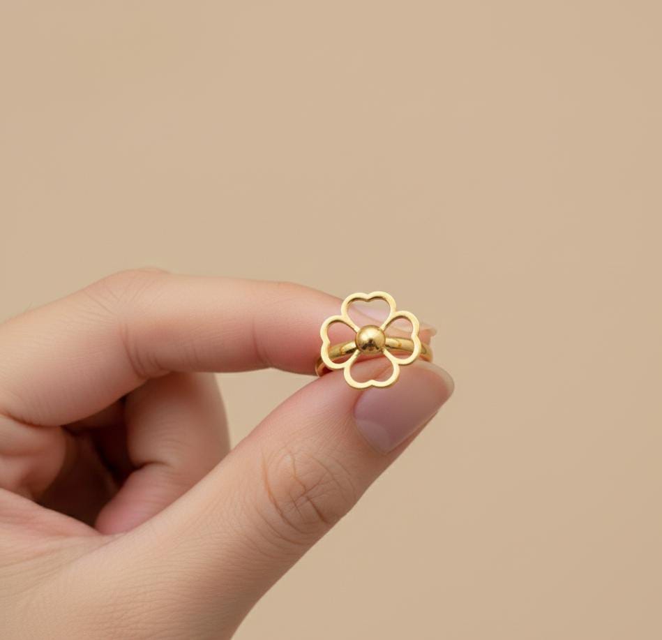 18K Real Gold 4 Heart Flower Ring