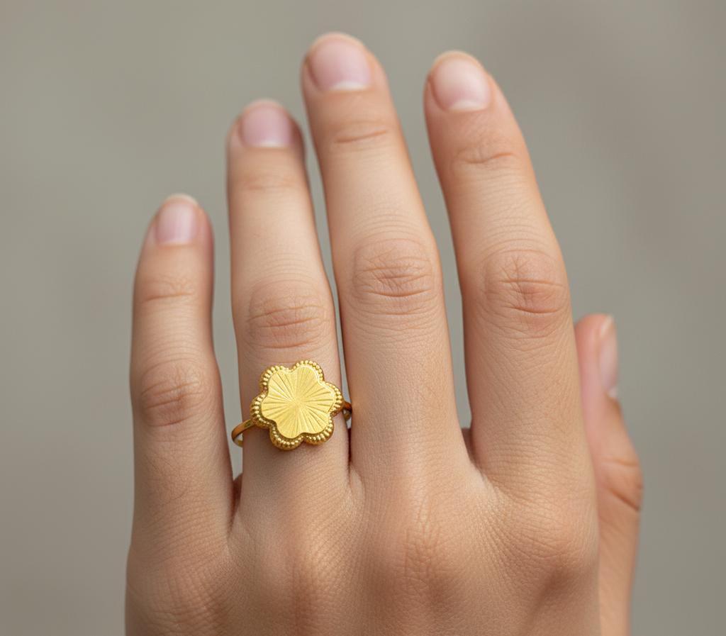 18k Gold Flower Lines Rings - 18k Gold Ring - Embellish Gold