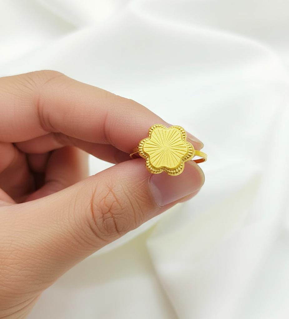 18k Gold Flower Lines Rings - 18k Gold Ring - Embellish Gold