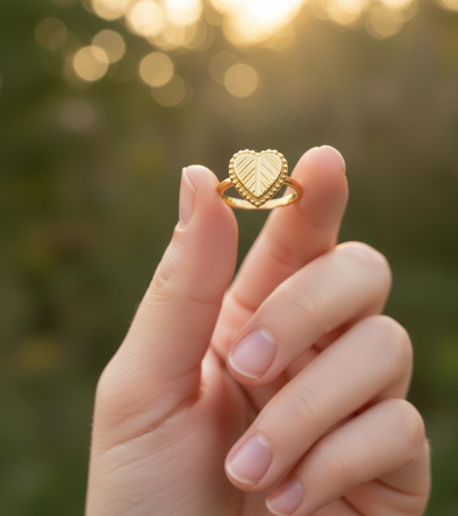 18k Gold Heart Vintage Ring