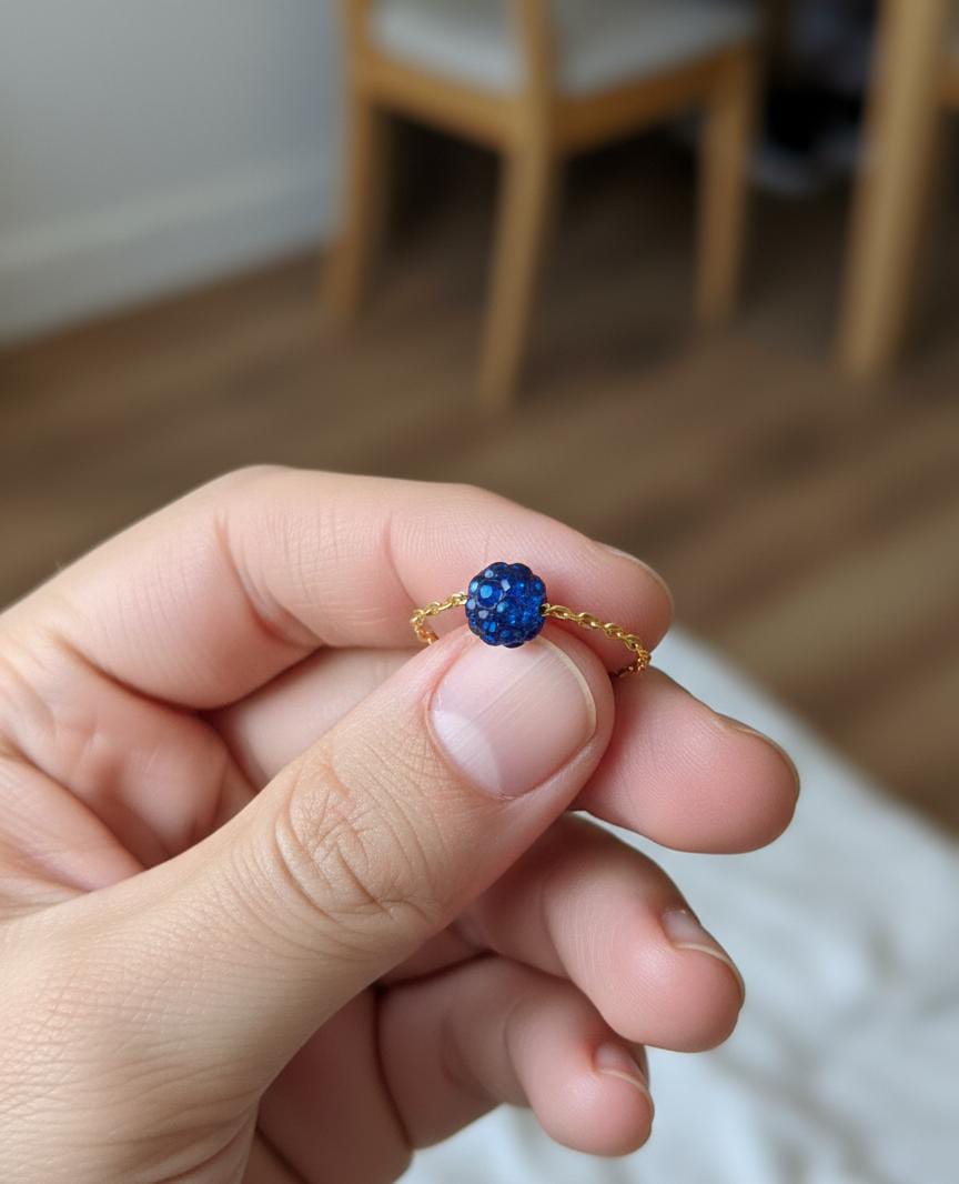 18K Gold Navy Blue Swarovski Chain Ring - New Launch - Embellish Gold