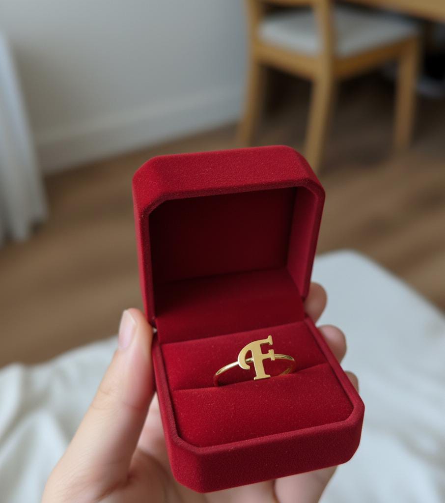 18K Real Gold Customize Letter Ring