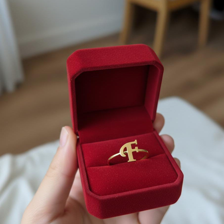 18K Real Gold Customize Letter Ring - إطلاق جديد - Embellish Gold