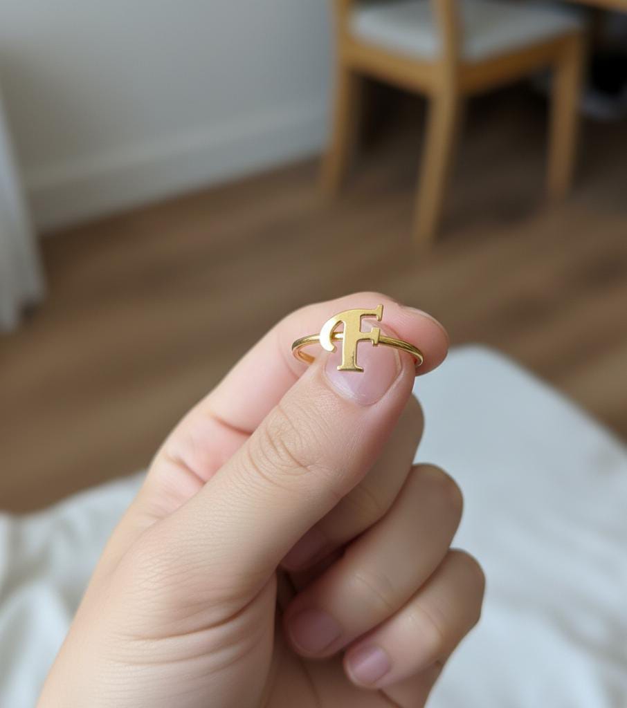 18K Real Gold Customize Letter Ring - إطلاق جديد - Embellish Gold