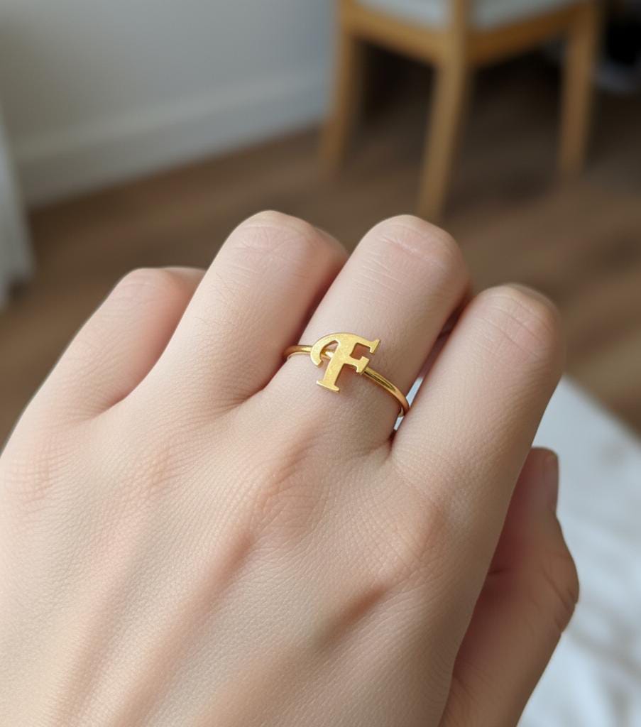 18K Real Gold Customize Letter Ring - إطلاق جديد - Embellish Gold