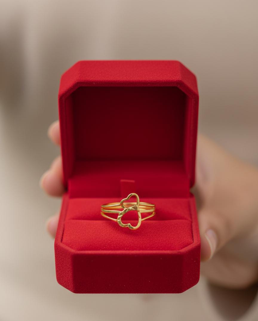 18K Gold love Double Heart Ring