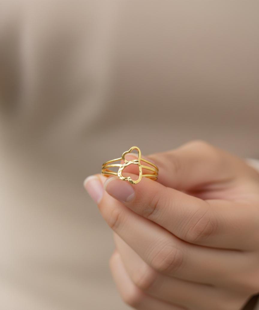 18K Gold love Double Heart Ring