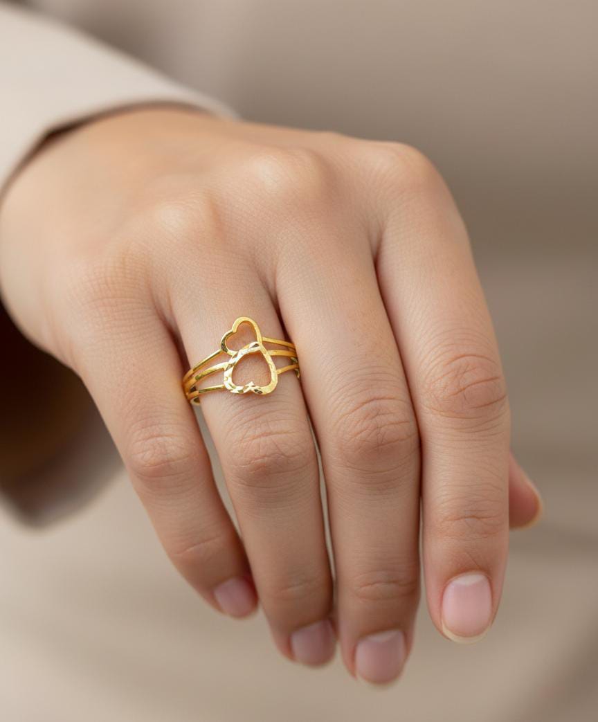 18K Gold love Double Heart Ring