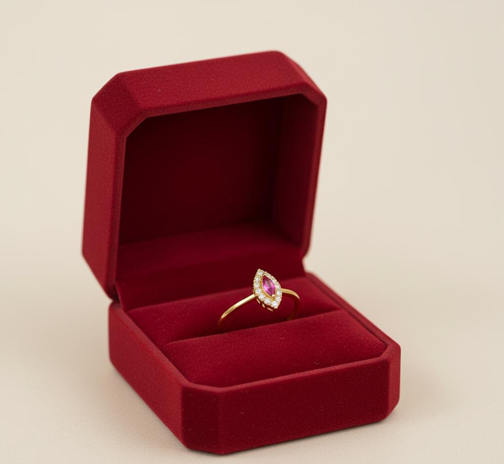 18K Real Gold Scarlet Drop Ring Red