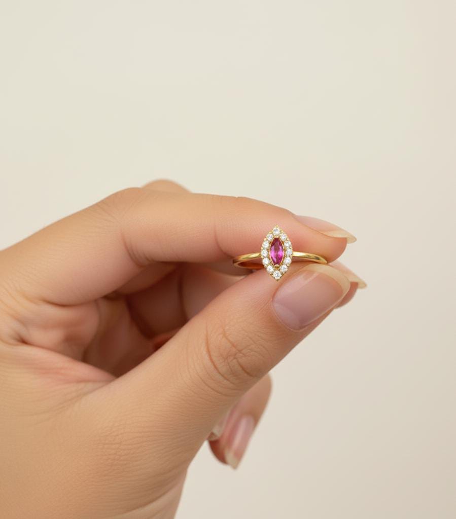18K Real Gold Scarlet Drop Ring Red