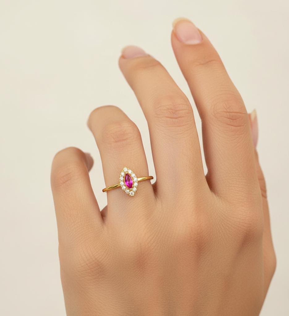 18K Real Gold Scarlet Drop Ring Red